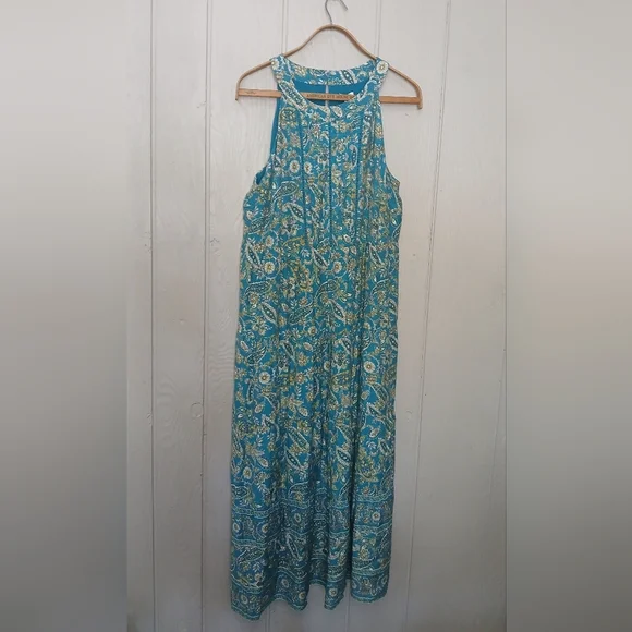 J. Jill Tiered Maxi Dress Light Oceanside Lovely Paisley Floral Teal Dress XL - Picture 3 of 8